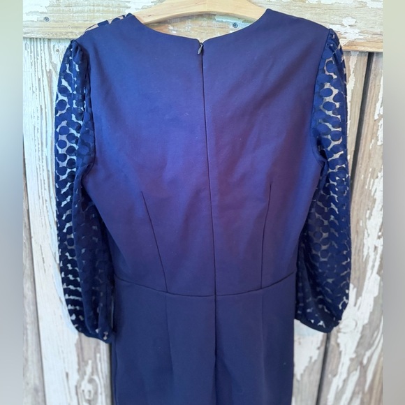 BODEN Electra Ponte Knit Midi Dress Navy Blue Polka Dot Semi Sheer Upper size 8 - Picture 7 of 11
